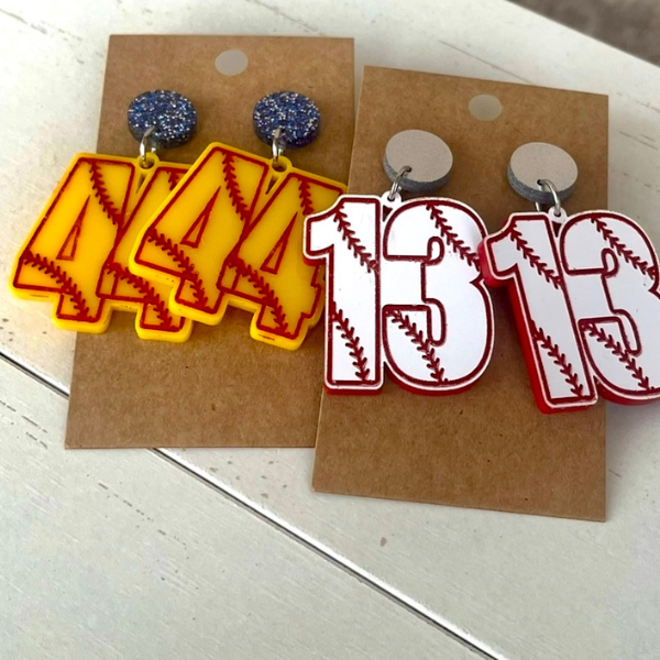 Custom Number Baseball or Softball Earrings