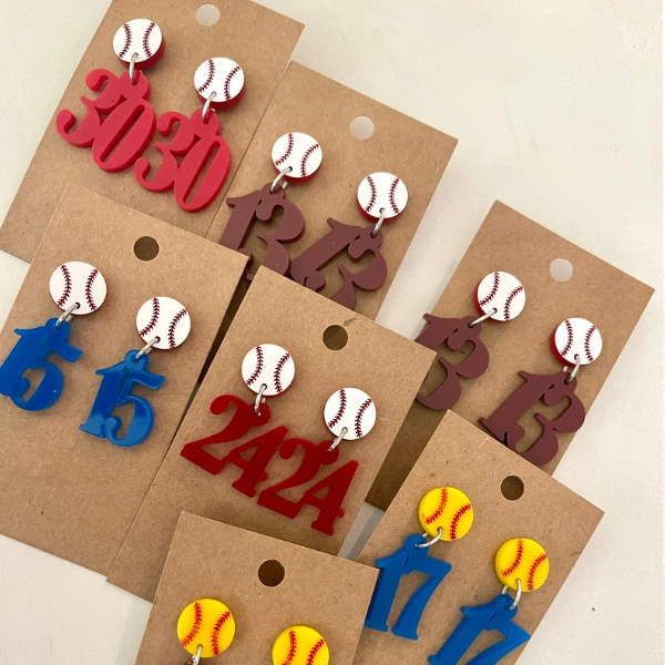 Baseball or Softball Number Earrings